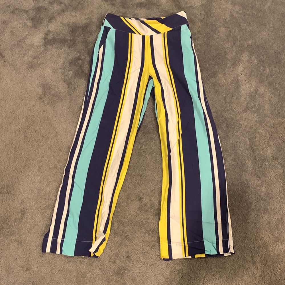 Soft Surroundings Silk Wide Leg Striped Pants